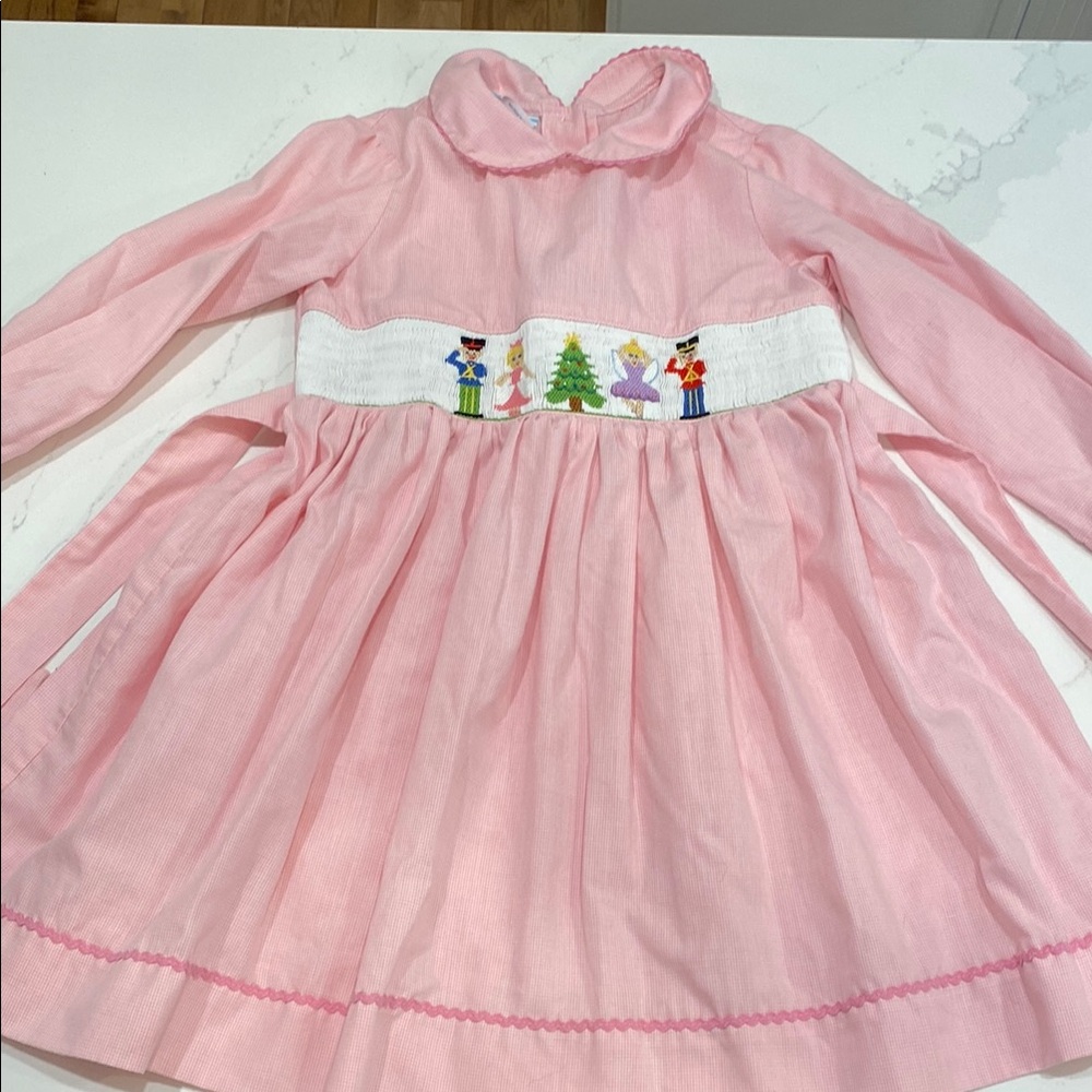 Pink Smocked Dress with Nutcracker Embroidery